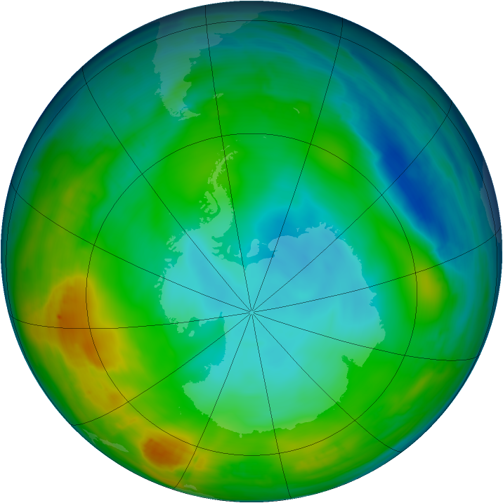 Antarctic ozone map for 02 July 2015